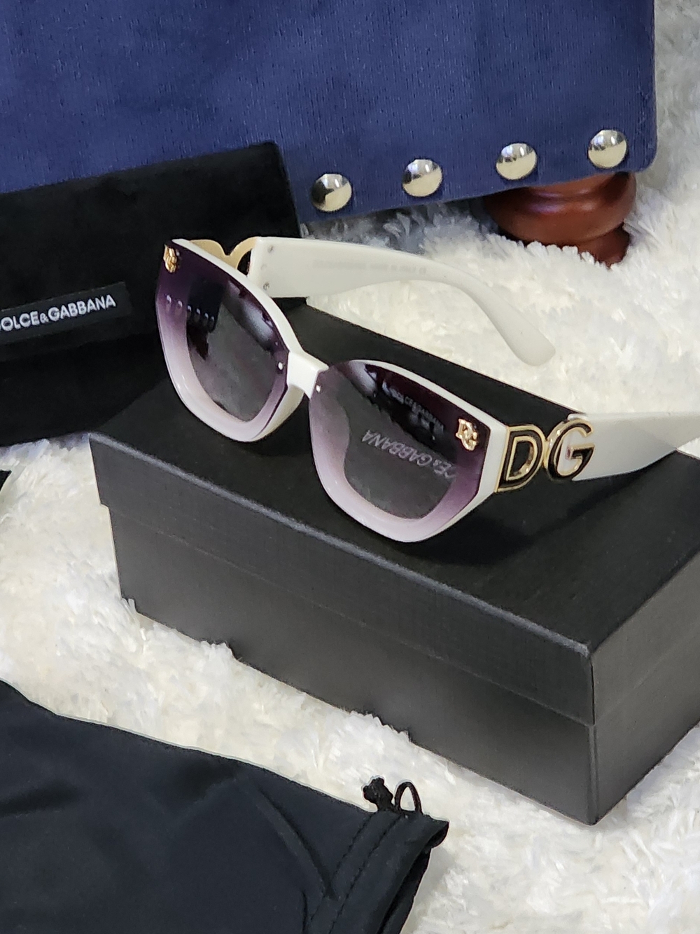 Dolce & Gabbana White and Black DG Logo Cat-Eye Sunglasses